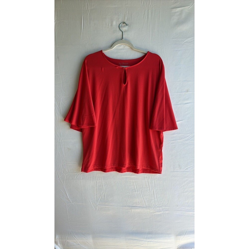 Chico's Vibrant Red Flutter Sleeve Keyhole Neckline Top - Size 3